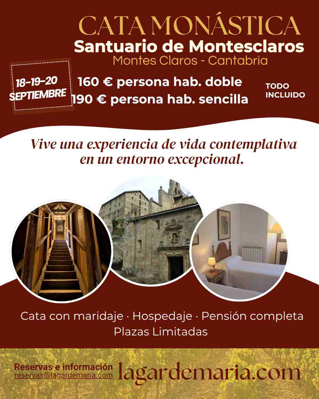 FIN DE SEMANA Y CATA MONÁSTICA  EN EL SANTUARIO DE MONTESCLAROS. MONTESCLAROS, CANTABRIA (18, 19 y 20 de septiembre)